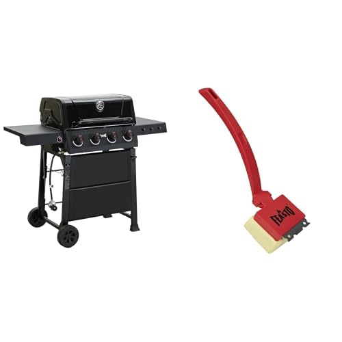 4-Burner Gas Grill with Side Tables, 36,000 BTU, Black + Bristle Free Grill Brush with Scraper K6218