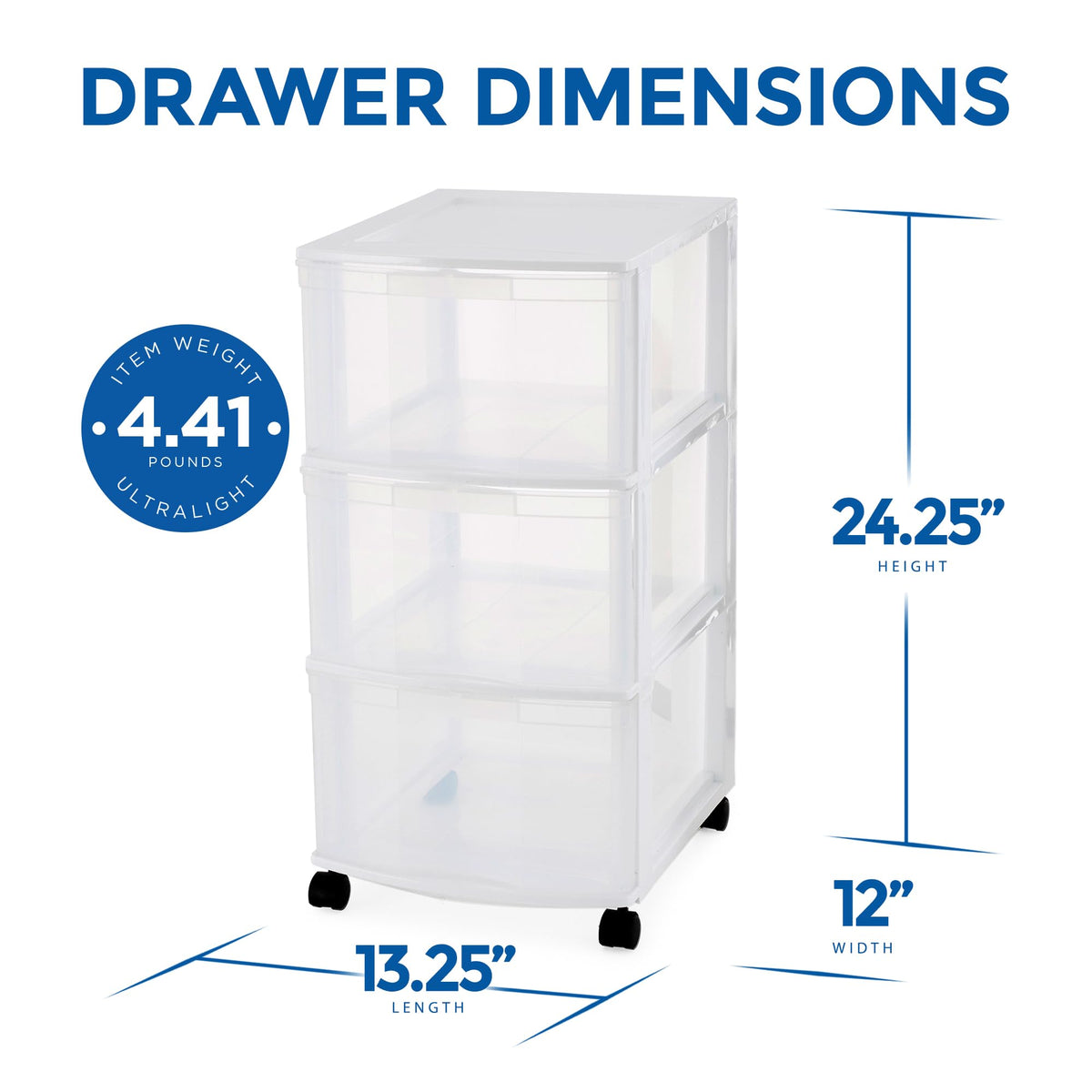 3 Drawer Plastic Rolling Organizer Cart P5465