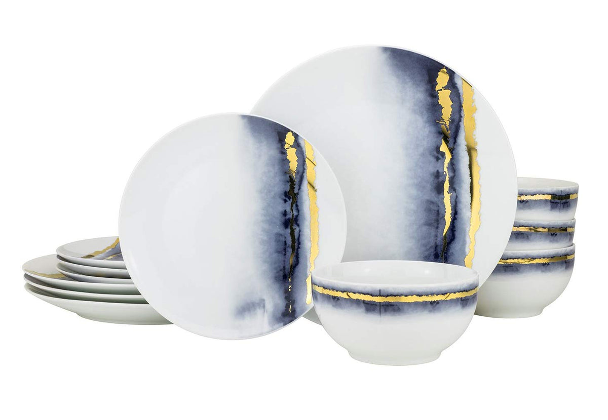 12-Piece Marble Porcelain Dinner Plates Set T141