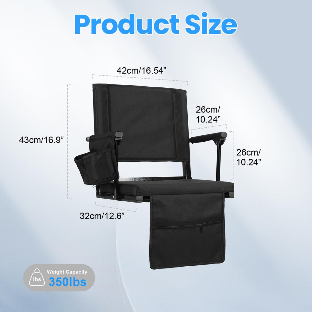2 Pcs Black Stadium Seats with Back Support and Cushion E663