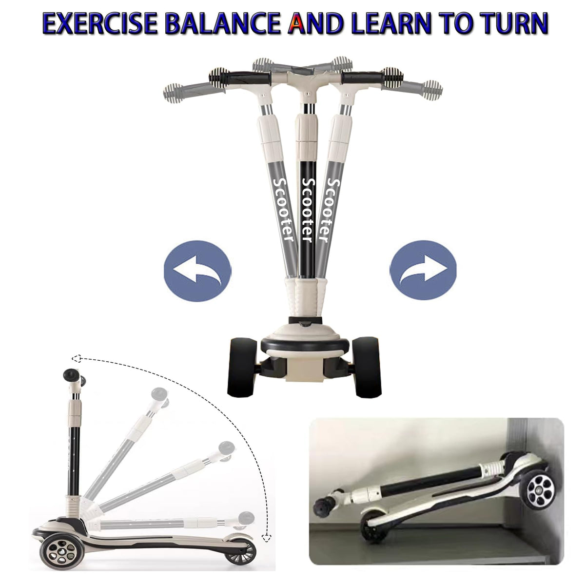 5 Adjustable Height Foldable Kick Scooter with 3 LED Light Wheels A994