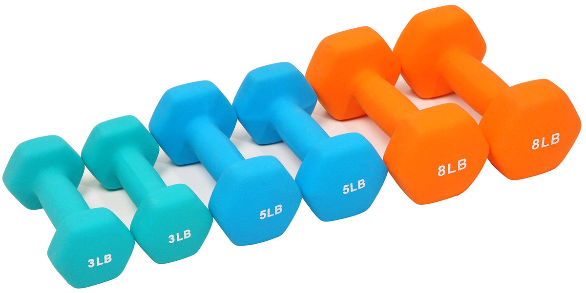 Colored Neoprene Coated Dumbbell Set with Stand, Set of 6 B356