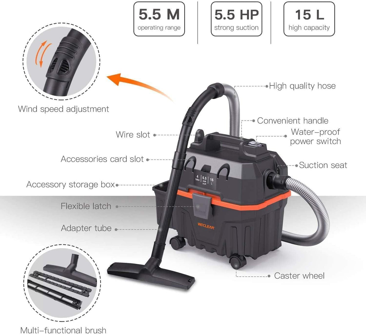 4 Gallon 5.5 Peak HP Wet Dry Vacuum Cleaner with Blower Function Z427787