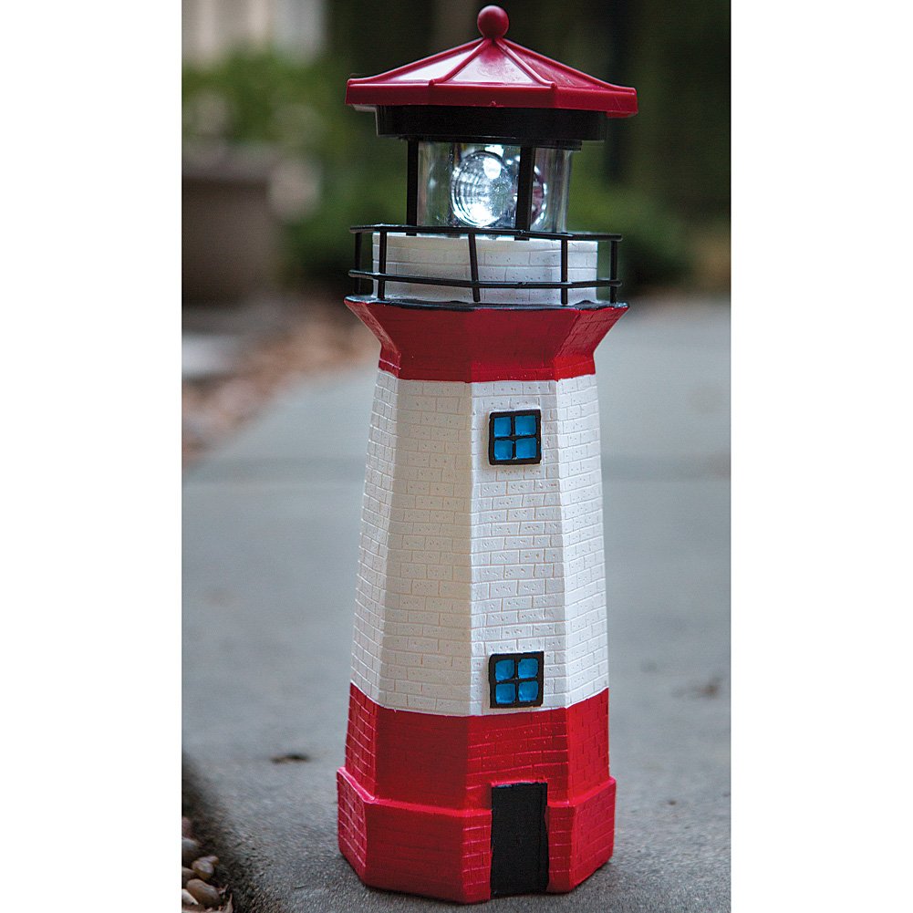 15" Red Solar Lighthouse with Rotating LED R7663
