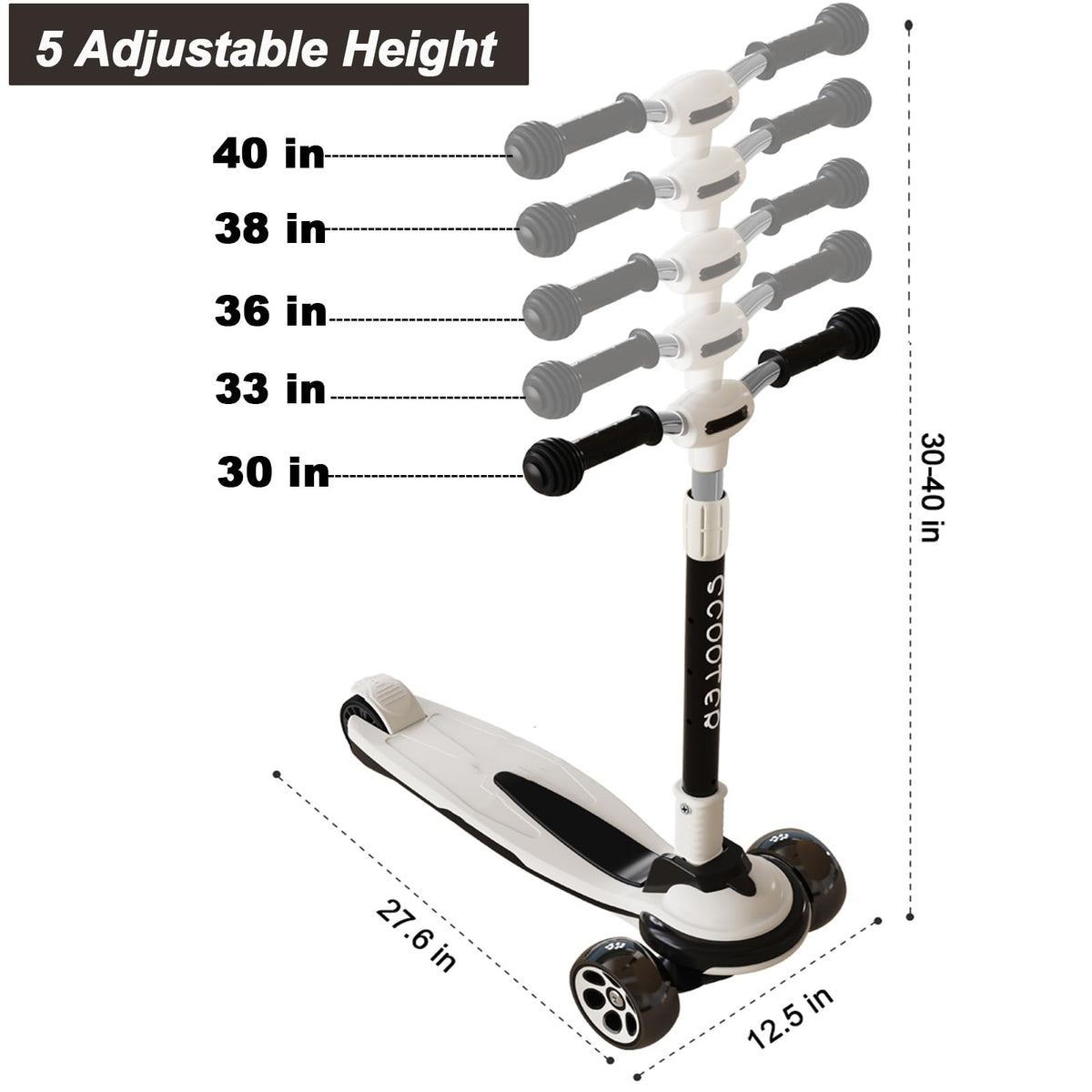 5 Adjustable Height Foldable Kick Scooter with 3 LED Light Wheels A994