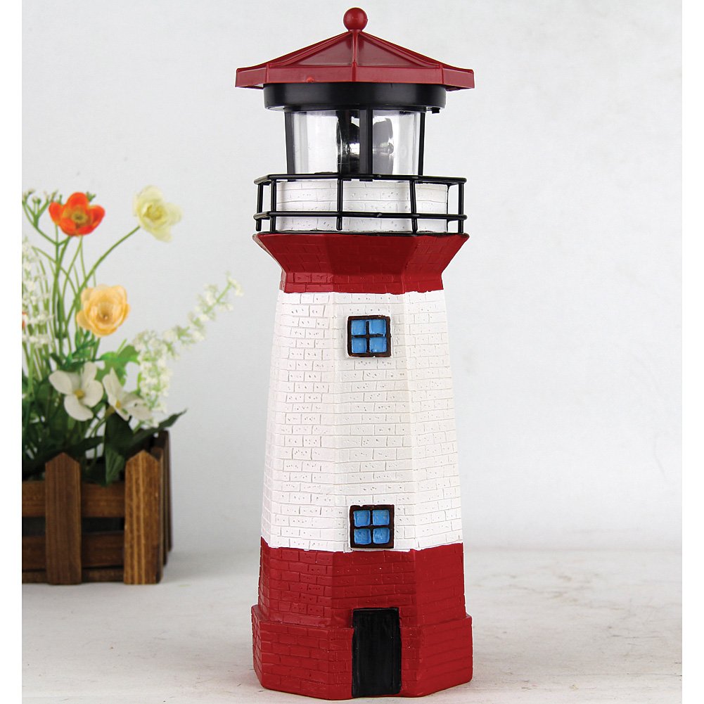 15" Red Solar Lighthouse with Rotating LED R7663
