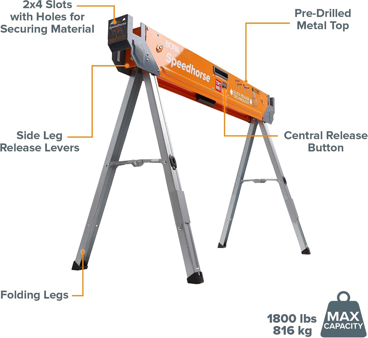 2 Pack Folding Heavy Duty Metal Sawhorse H319763
