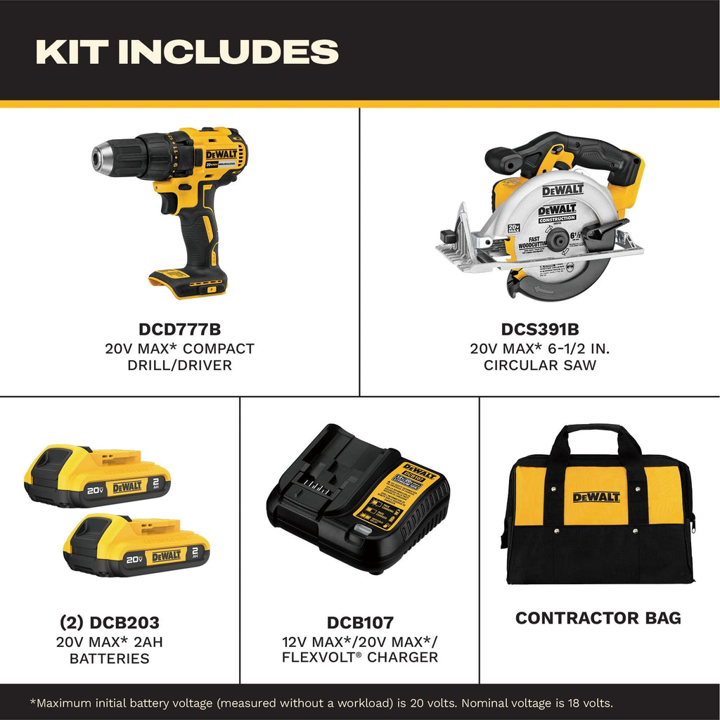 20V MAX Cordless Drill Driver and Circular Saw Combo Kit with 2 Ah Batteries and Charger Q741
