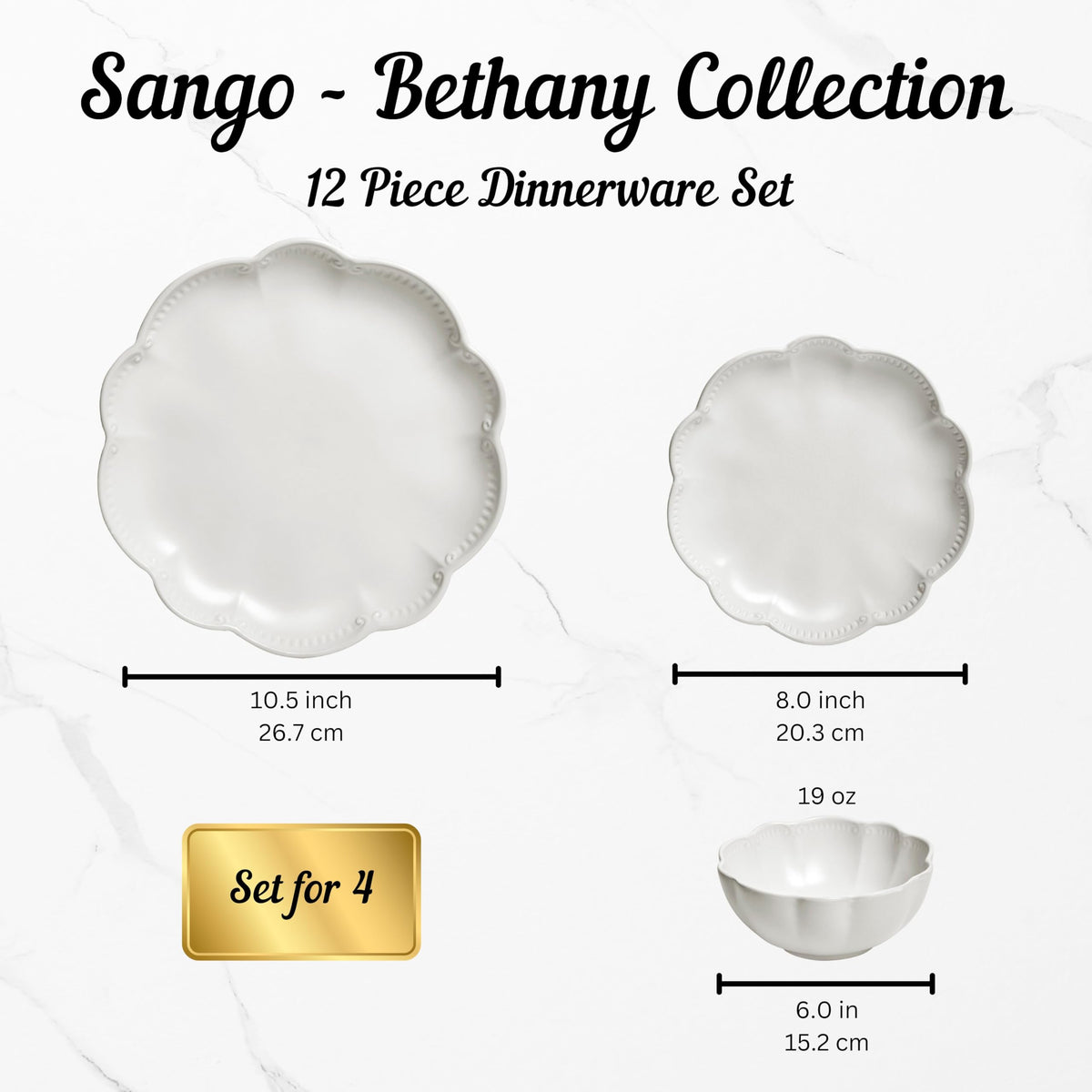 12 Pieces Scalloped White Plates & Bowls Set Q381001