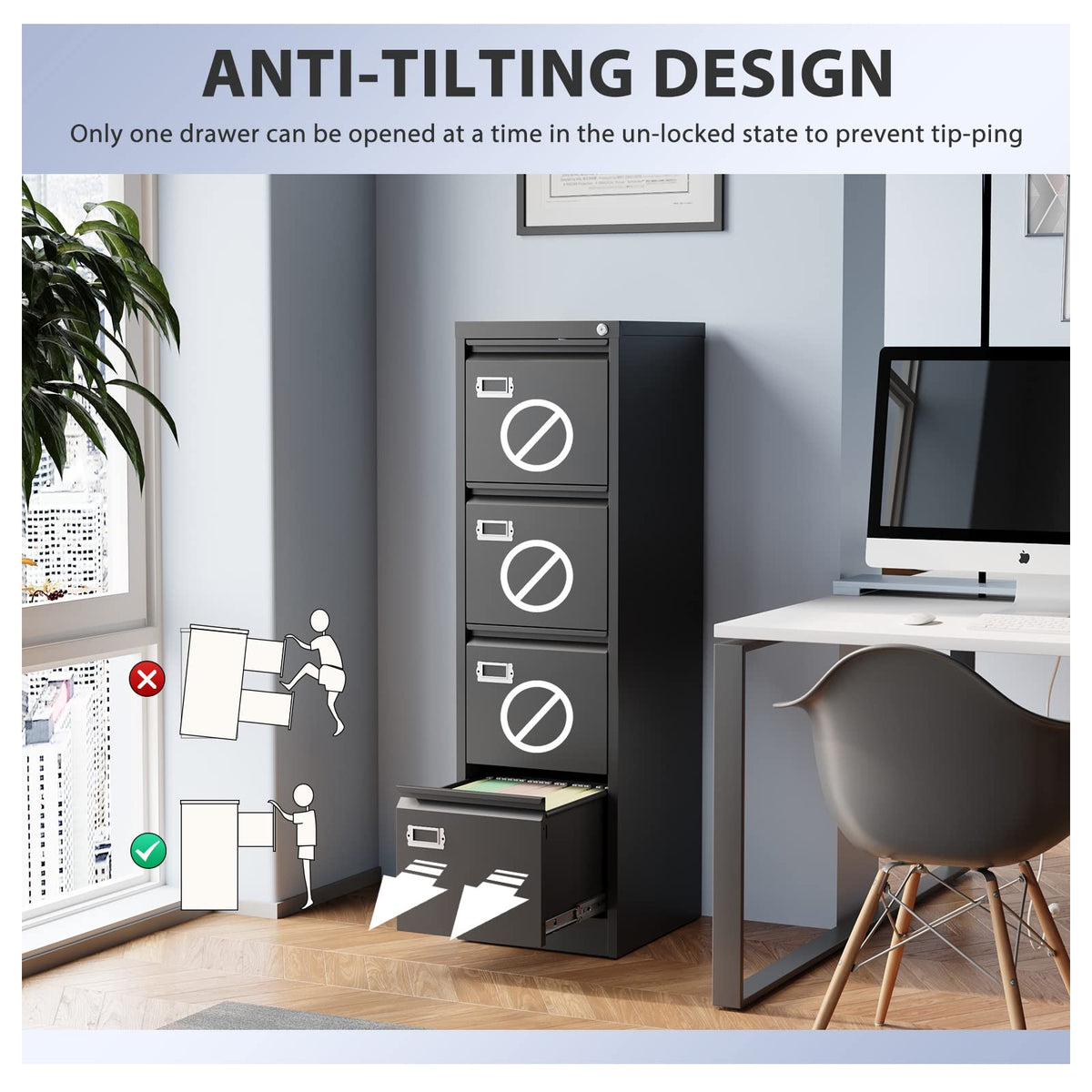 4 Drawer Metal Vertical File Cabinet with Lock Y19805