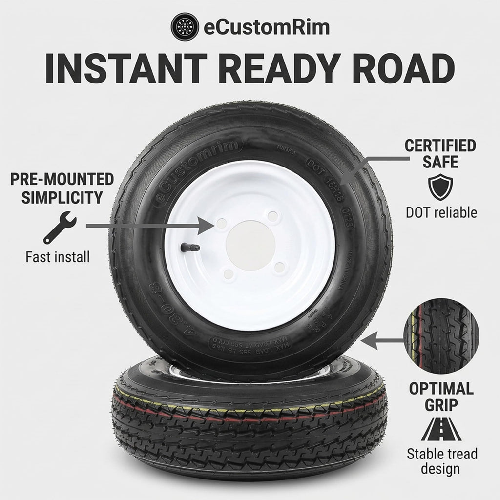 2-Pack Trailer Tire Rim Assembly 4.80-8 4 Lug White O332213