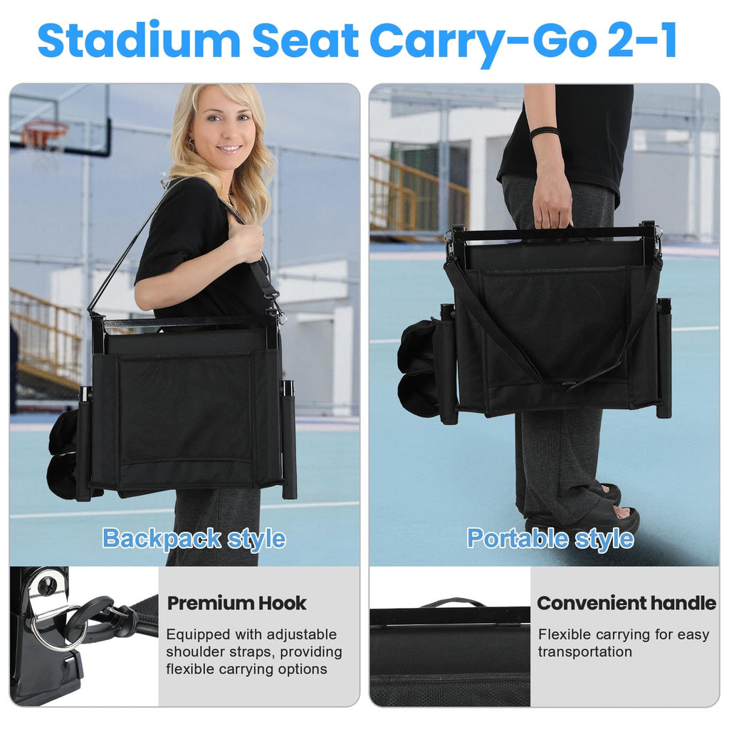 2 Pcs Black Stadium Seats with Back Support and Cushion E663