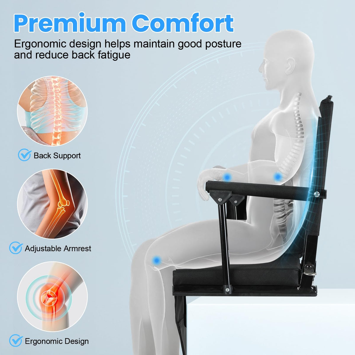 2 Pcs Black Stadium Seats with Back Support and Cushion E663