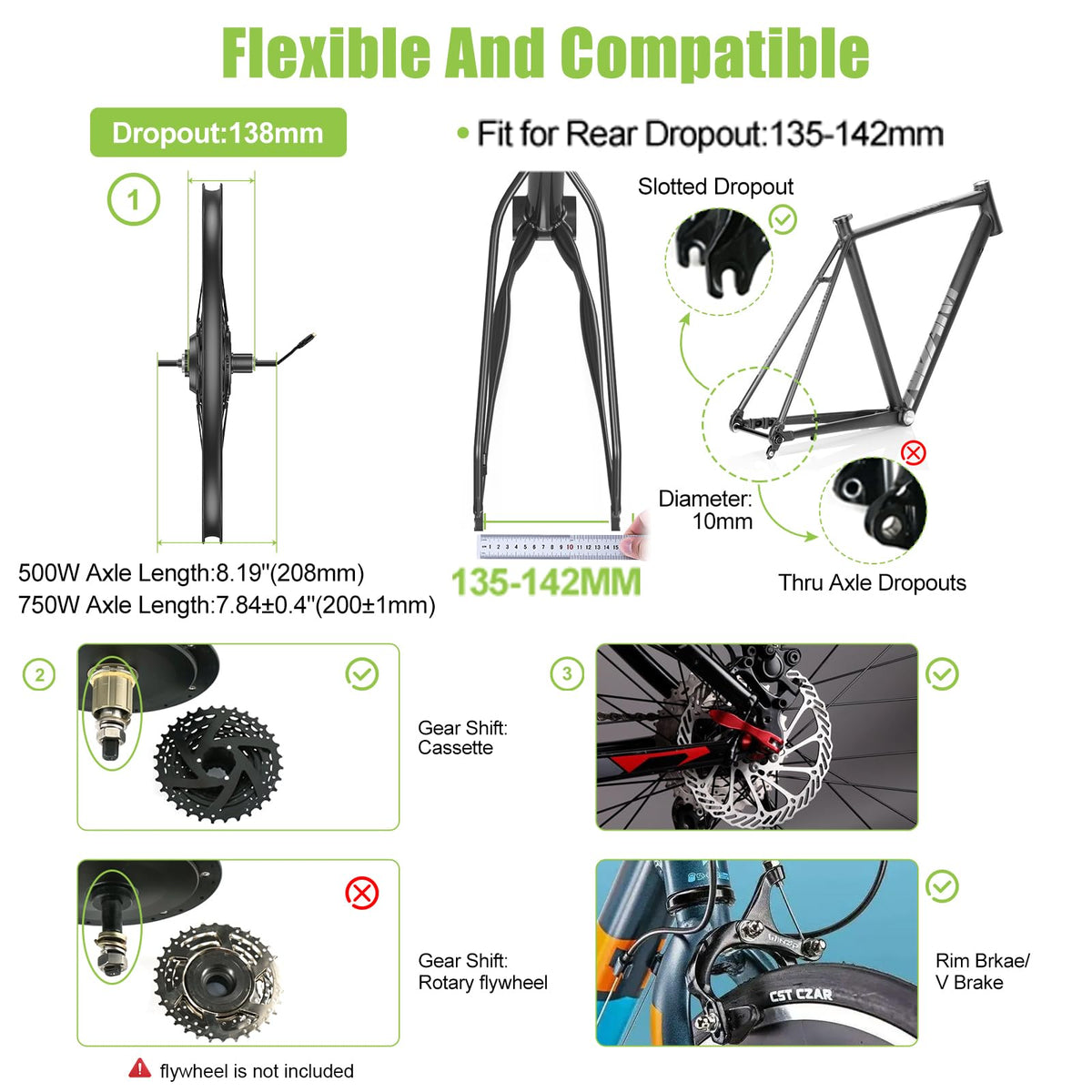 48V 500W 750W Rear Hub Motor Ebike Conversion Kit W1776