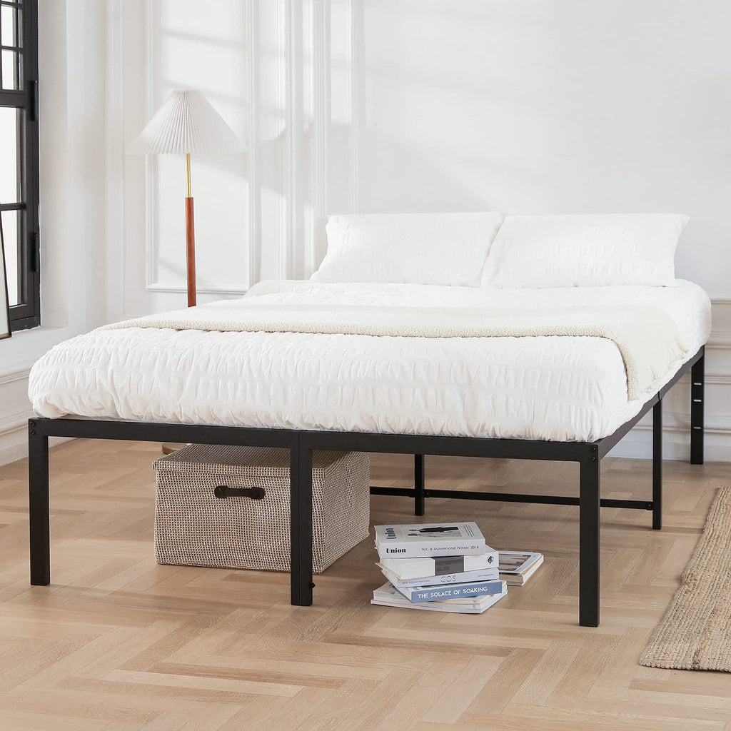 Queen Size Black Metal Bed Frame with Steel Slats H483104