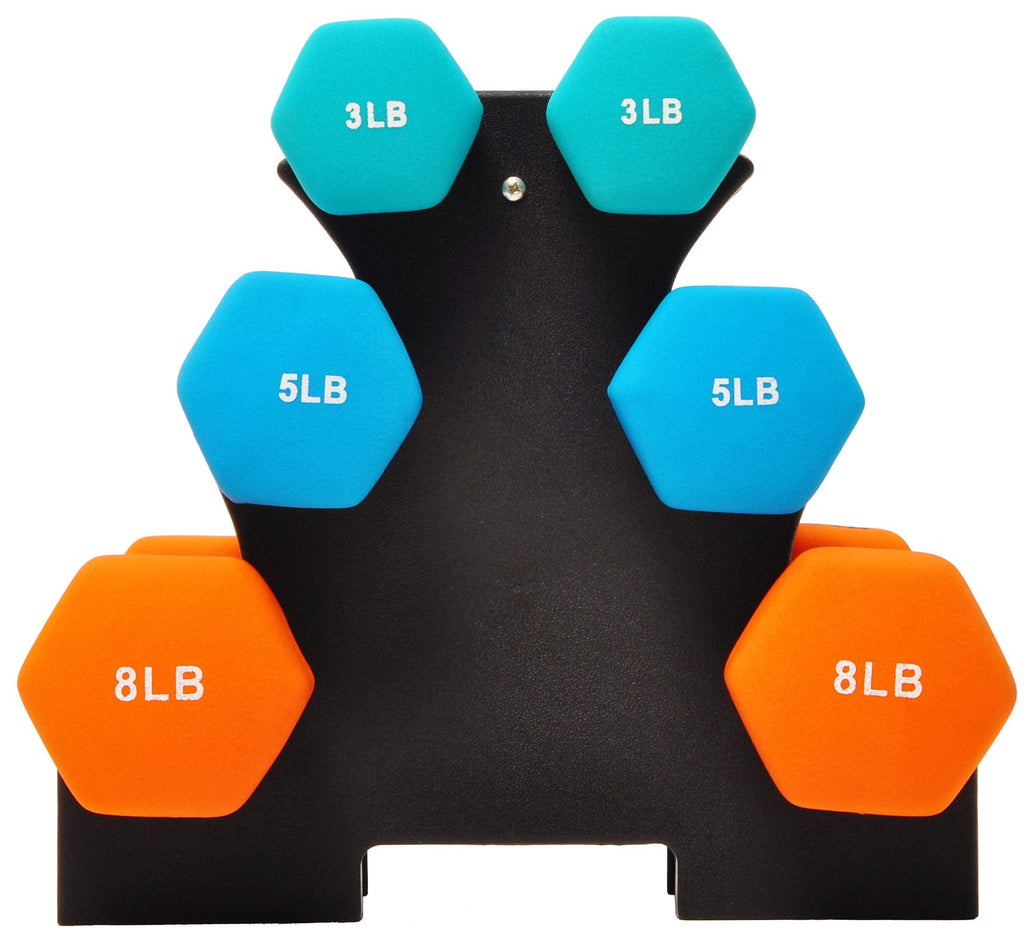 Colored Neoprene Coated Dumbbell Set with Stand, Set of 6 B356