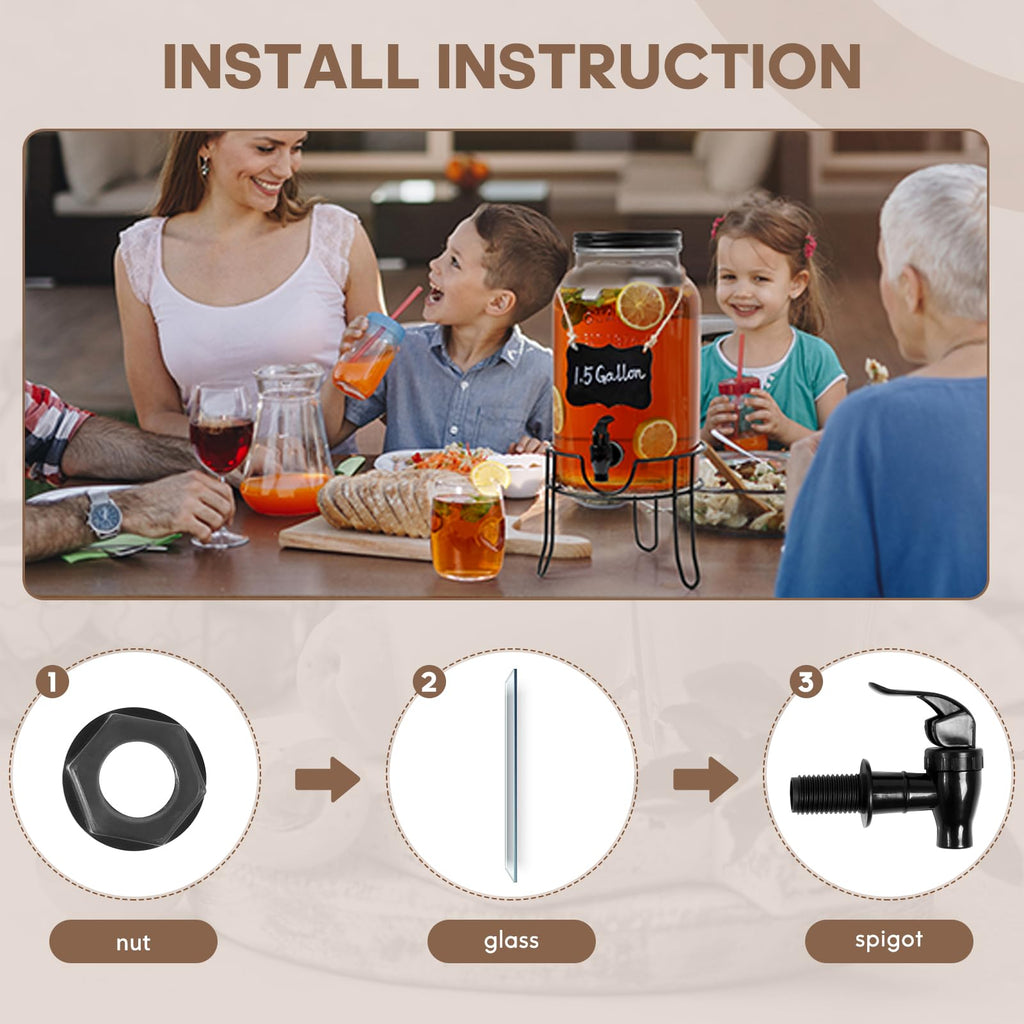 1.5 Gallon Glass Drink Dispenser with Spigot J866