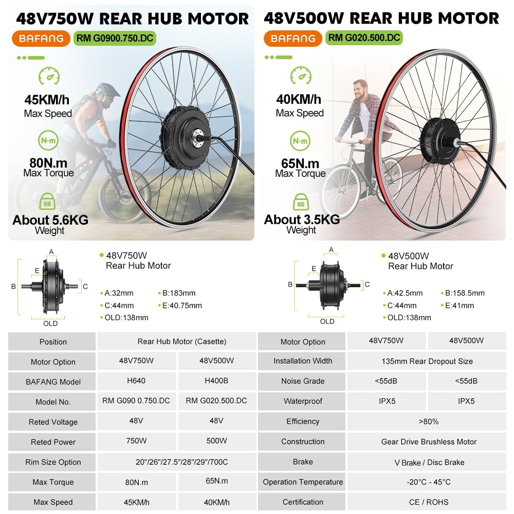 48V 500W 750W Rear Hub Motor Ebike Conversion Kit W1776