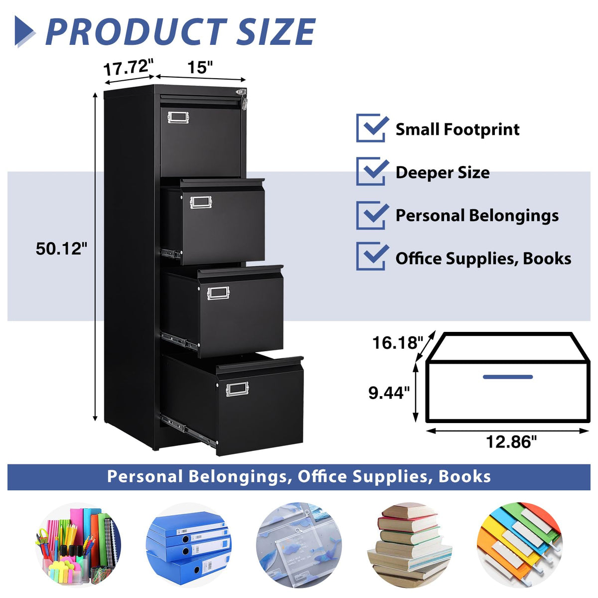 4 Drawer Metal Vertical File Cabinet with Lock Y19805