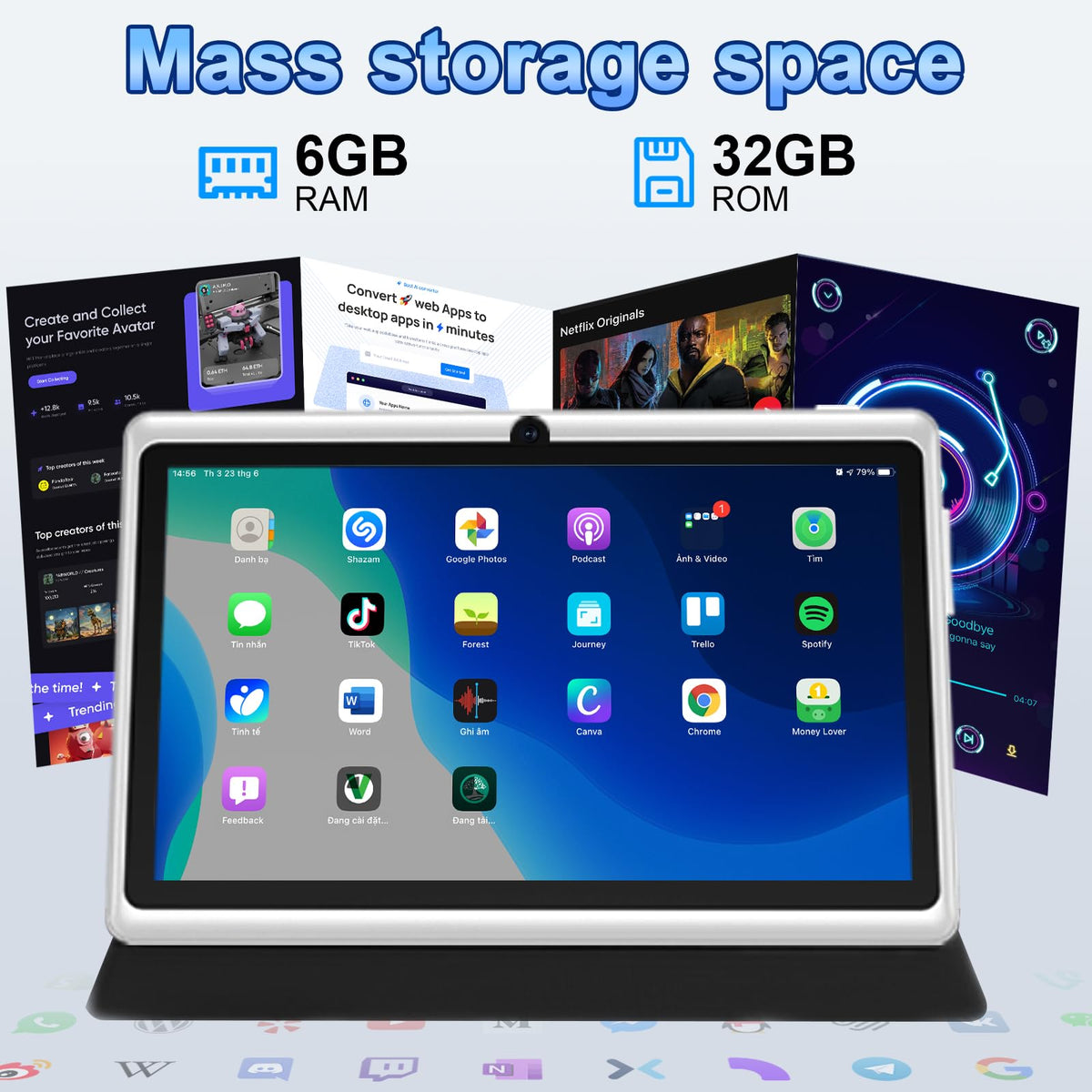 7 Inch Android Tablet with Case, 6GB RAM 32GB ROM, Black V747