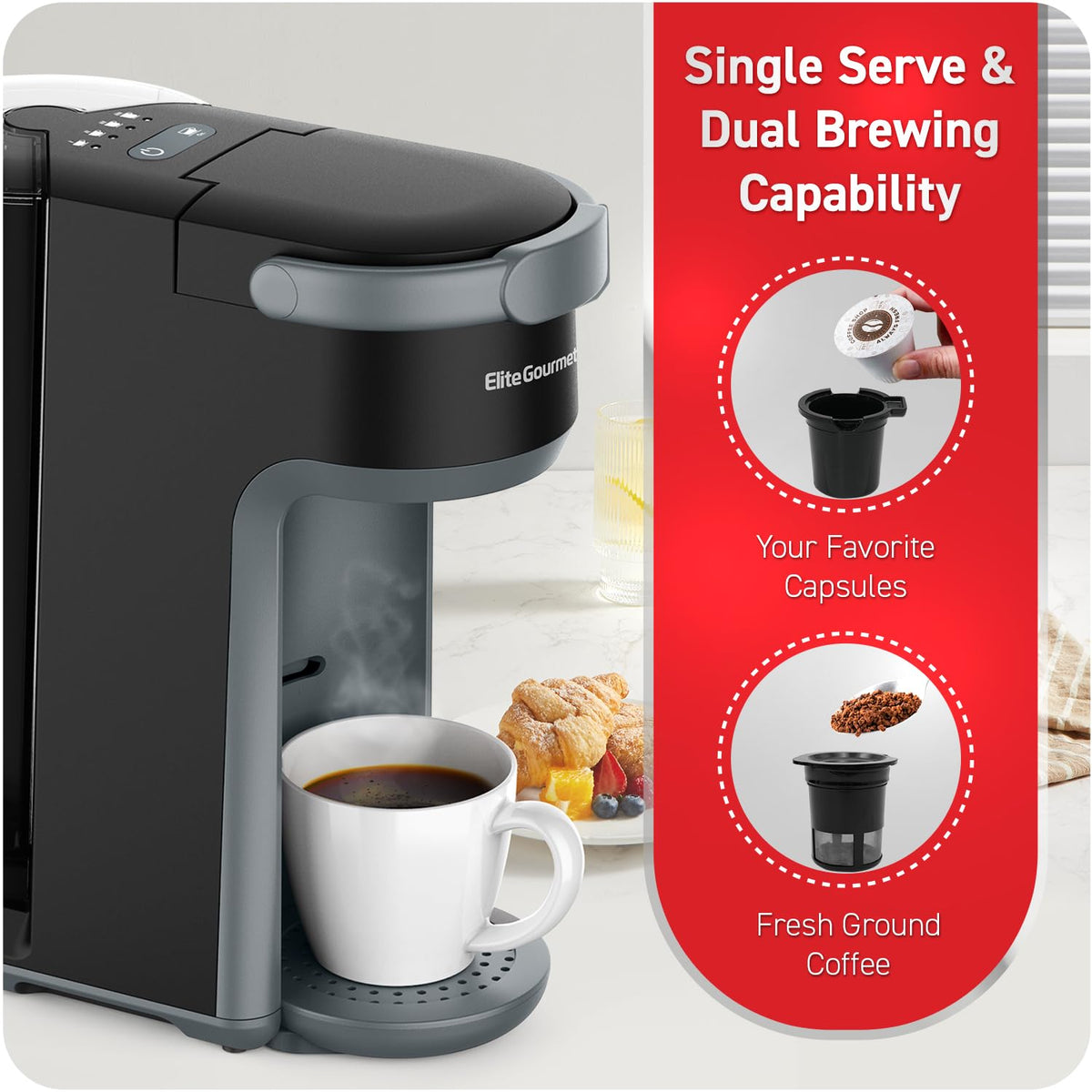 2-in-1 Capsule Coffee Maker, K-Cup & Grounds, Black R188794