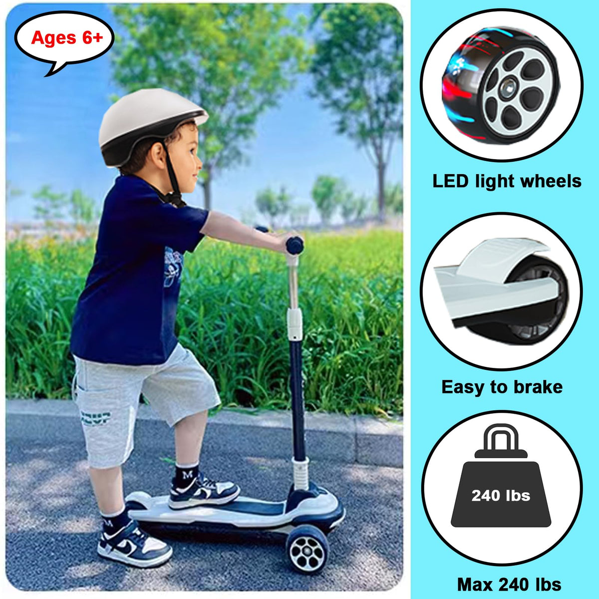 5 Adjustable Height Foldable Kick Scooter with 3 LED Light Wheels A994