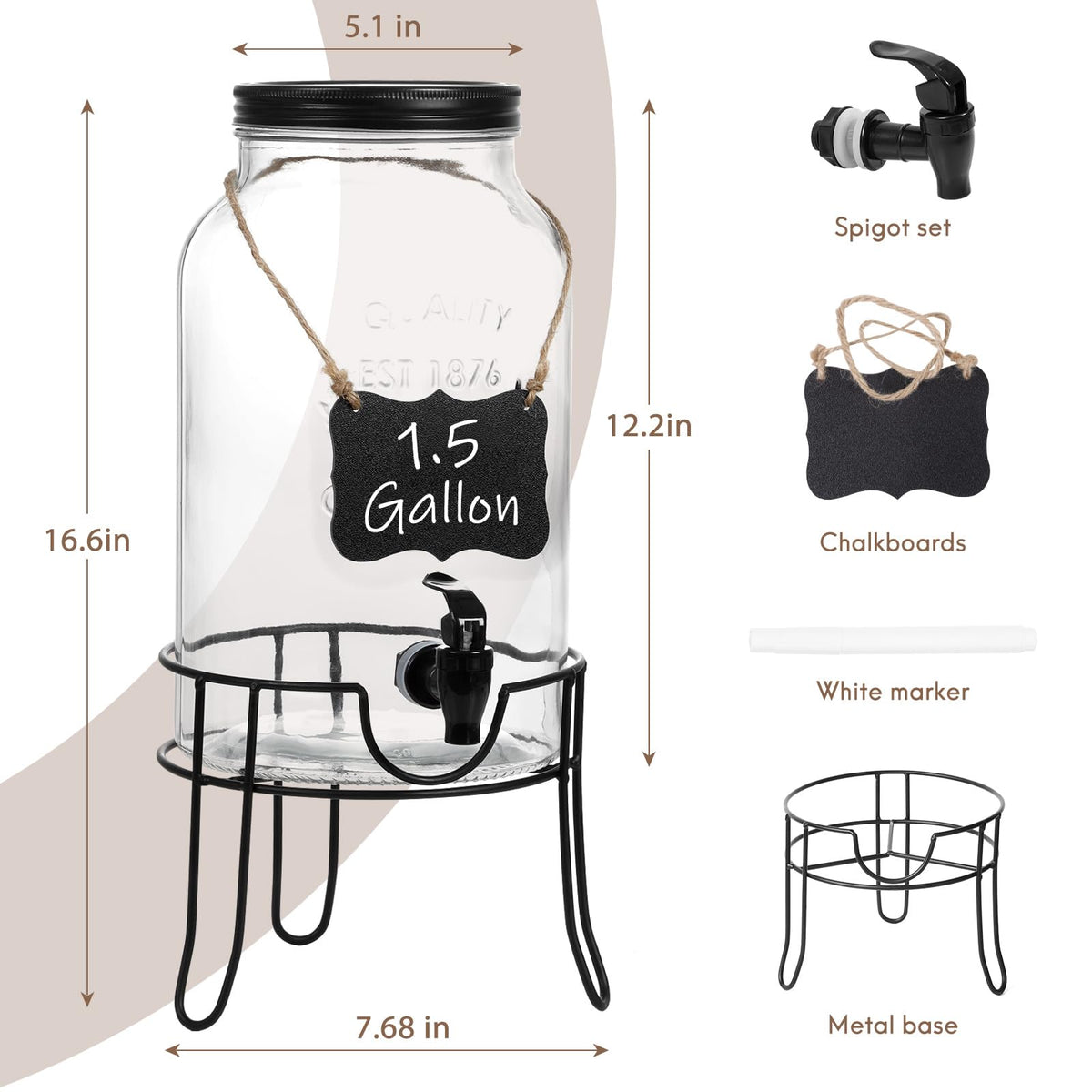 1.5 Gallon Glass Drink Dispenser with Spigot J866
