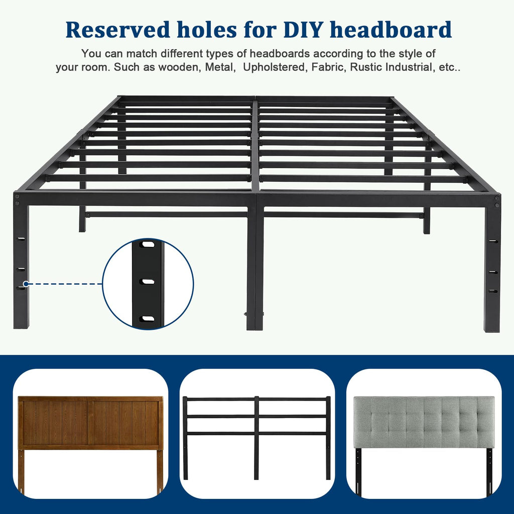 Queen Size Black Metal Bed Frame with Steel Slats H483104
