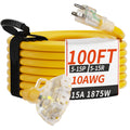 100 FT 10 Gauge Outdoor Extension Cord with Multiple Outlets Yellow C213934