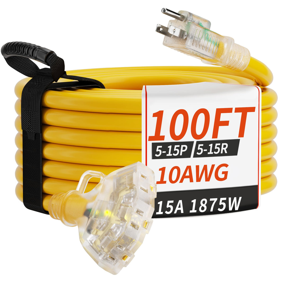 100 FT 10 Gauge Outdoor Extension Cord with Multiple Outlets Yellow C213934