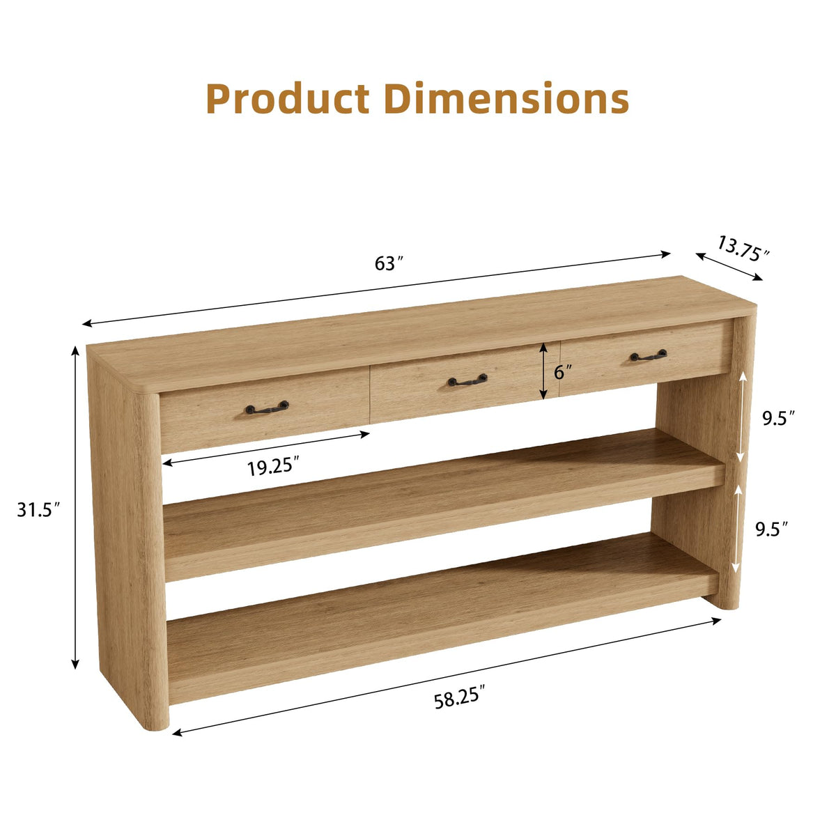 63" Oak Console Table with Storage V470553