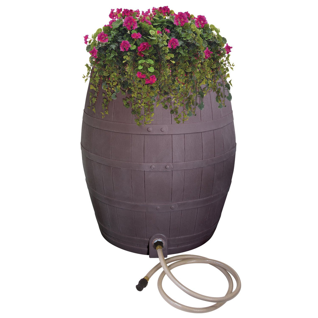 50-Gallon Whiskey Rain Barrel with Planter and Diverter R3157