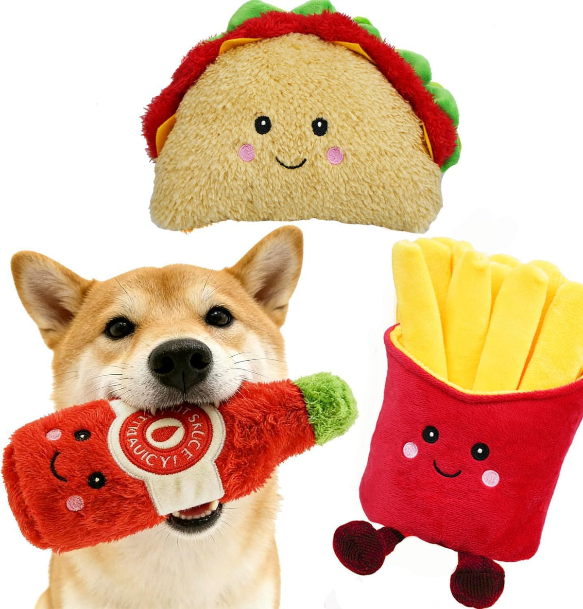 3-Pack Squeaky Plush Dog Chew Toys Set G44719