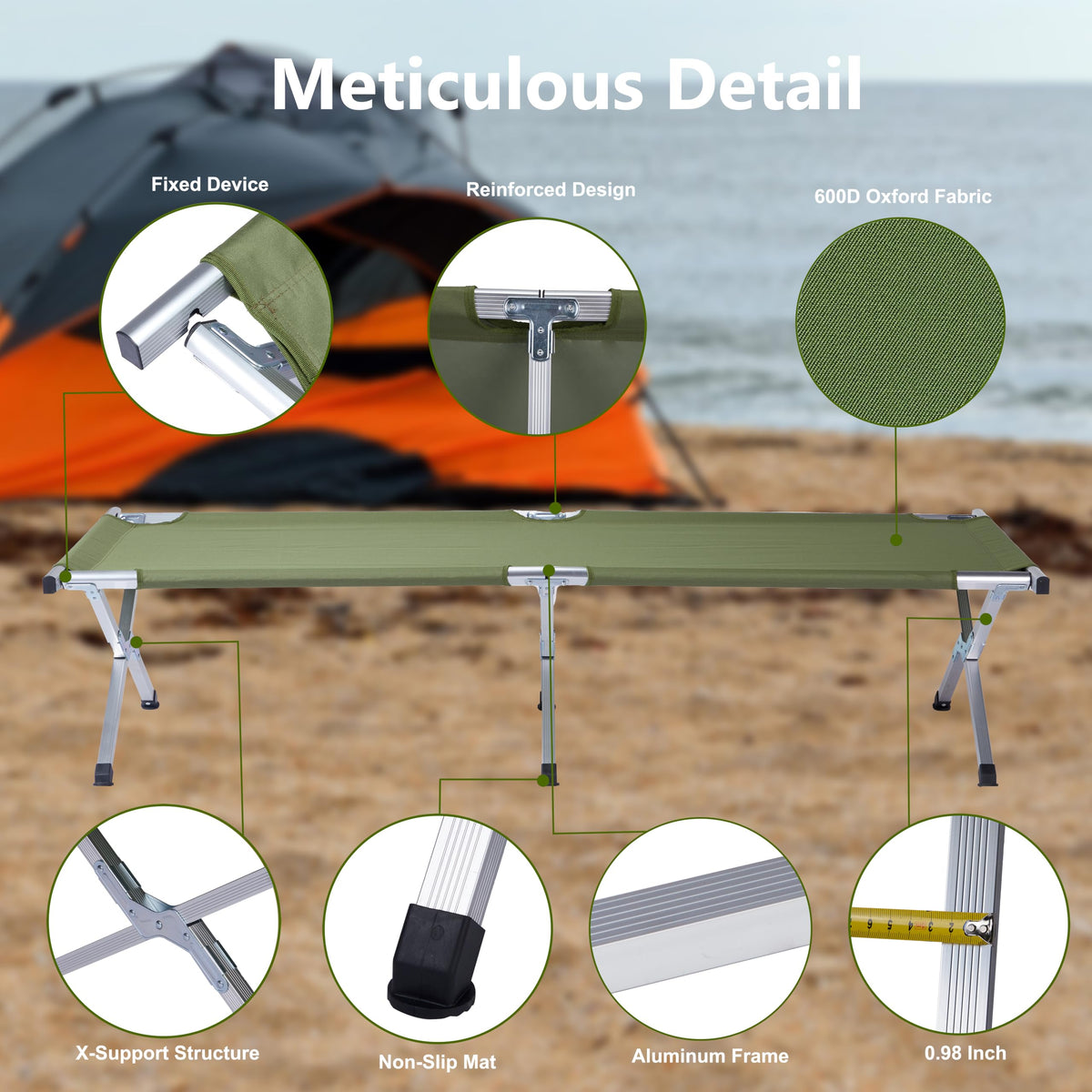 25" Wide Folding Camping Cot with Carry Bag I510