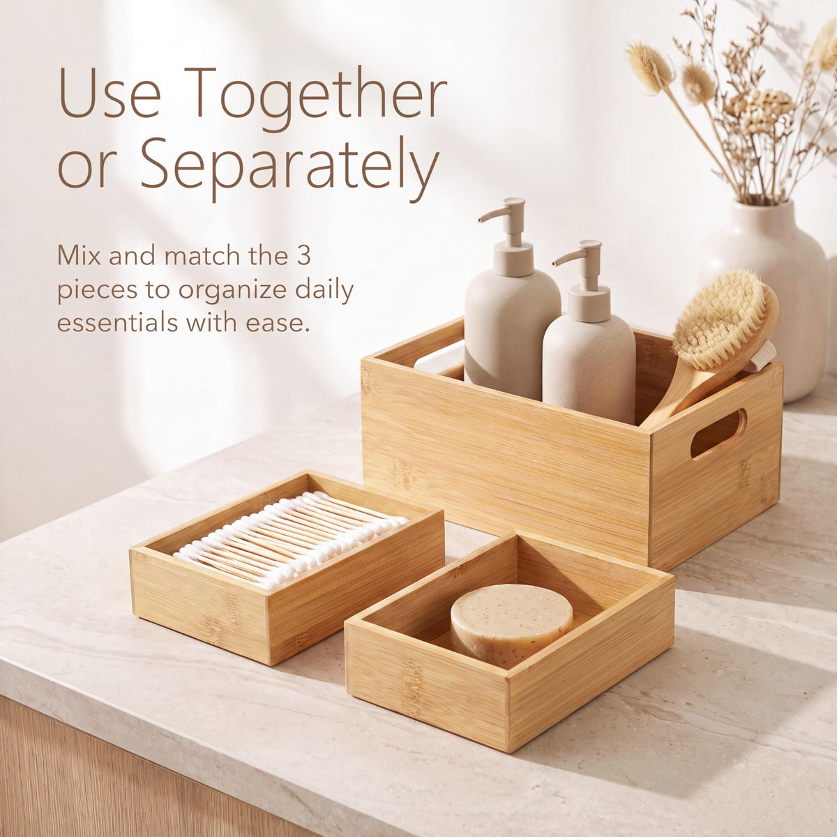 3 Pack Bamboo Storage Box with Handle Y81132