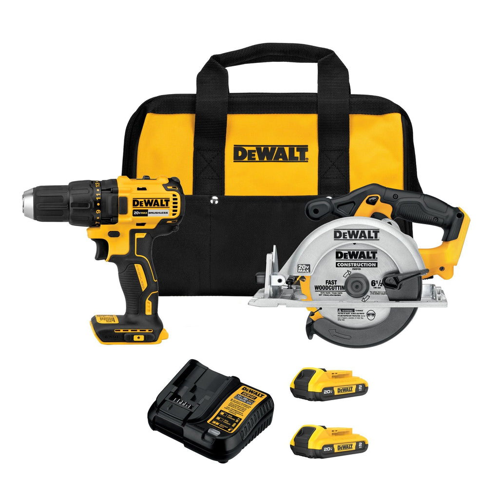 20V MAX Cordless Drill Driver and Circular Saw Combo Kit with 2 Ah Batteries and Charger Q741