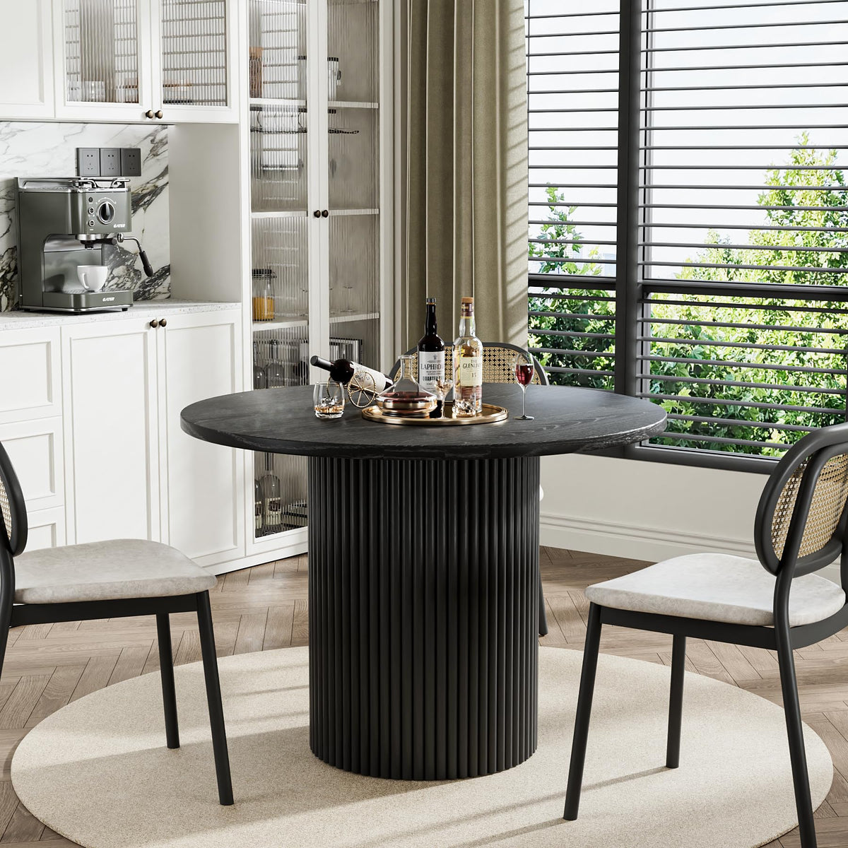 41.7" Round Black Wood Dining Table K54264