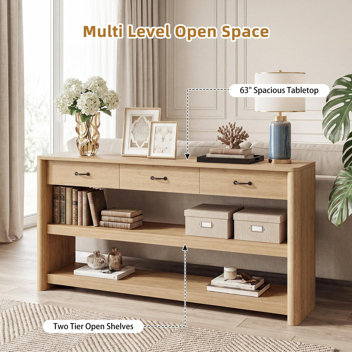 63" Oak Console Table with Storage V470553