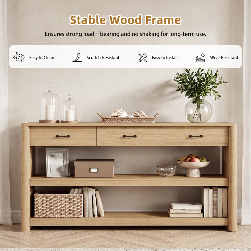 63" Oak Console Table with Storage V470553