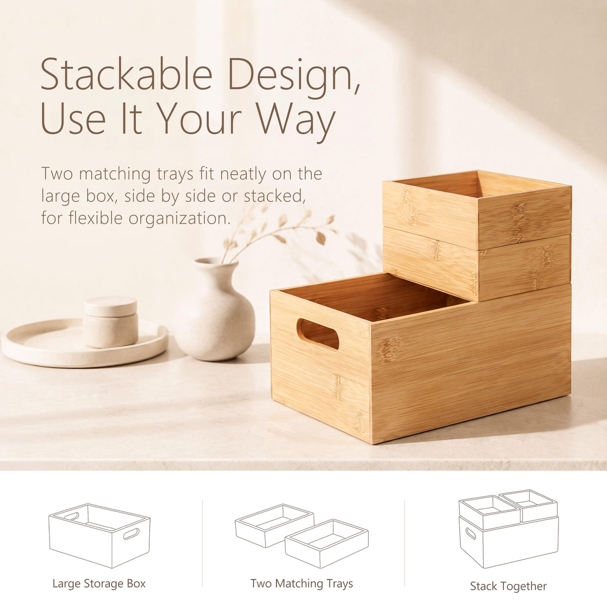 3 Pack Bamboo Storage Box with Handle Y81132