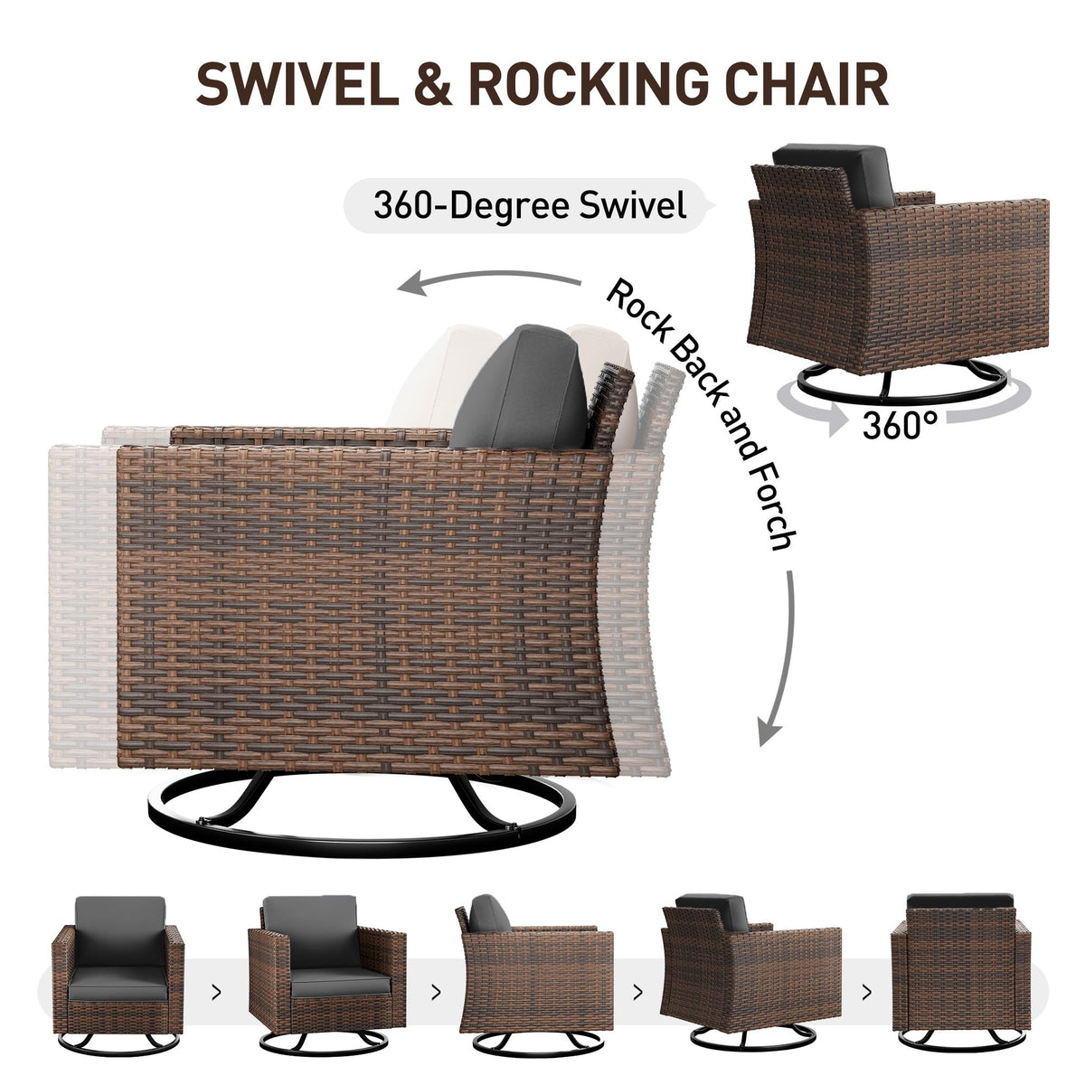 5 Pieces Wicker Rattan Patio Furniture Set with Storage Table O992715