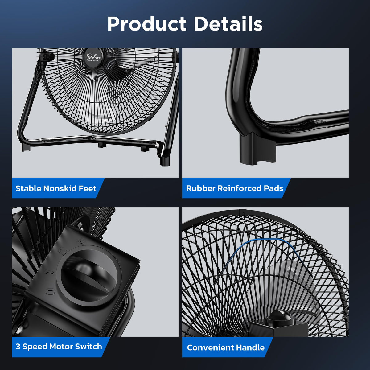 20 Inch 3-Speed High Velocity Metal Industrial Floor Fan A22953