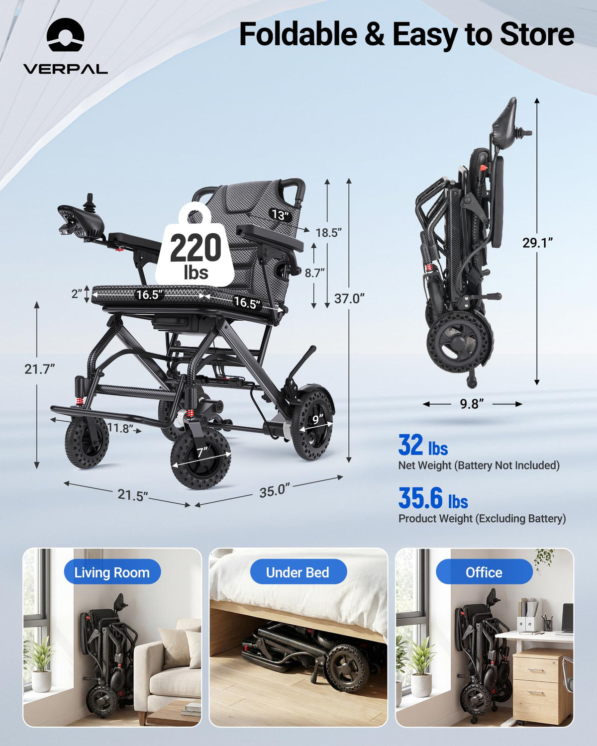 32lbs Foldable Electric Wheelchair 360W Dual Motor 220 lbs Capacity K92647