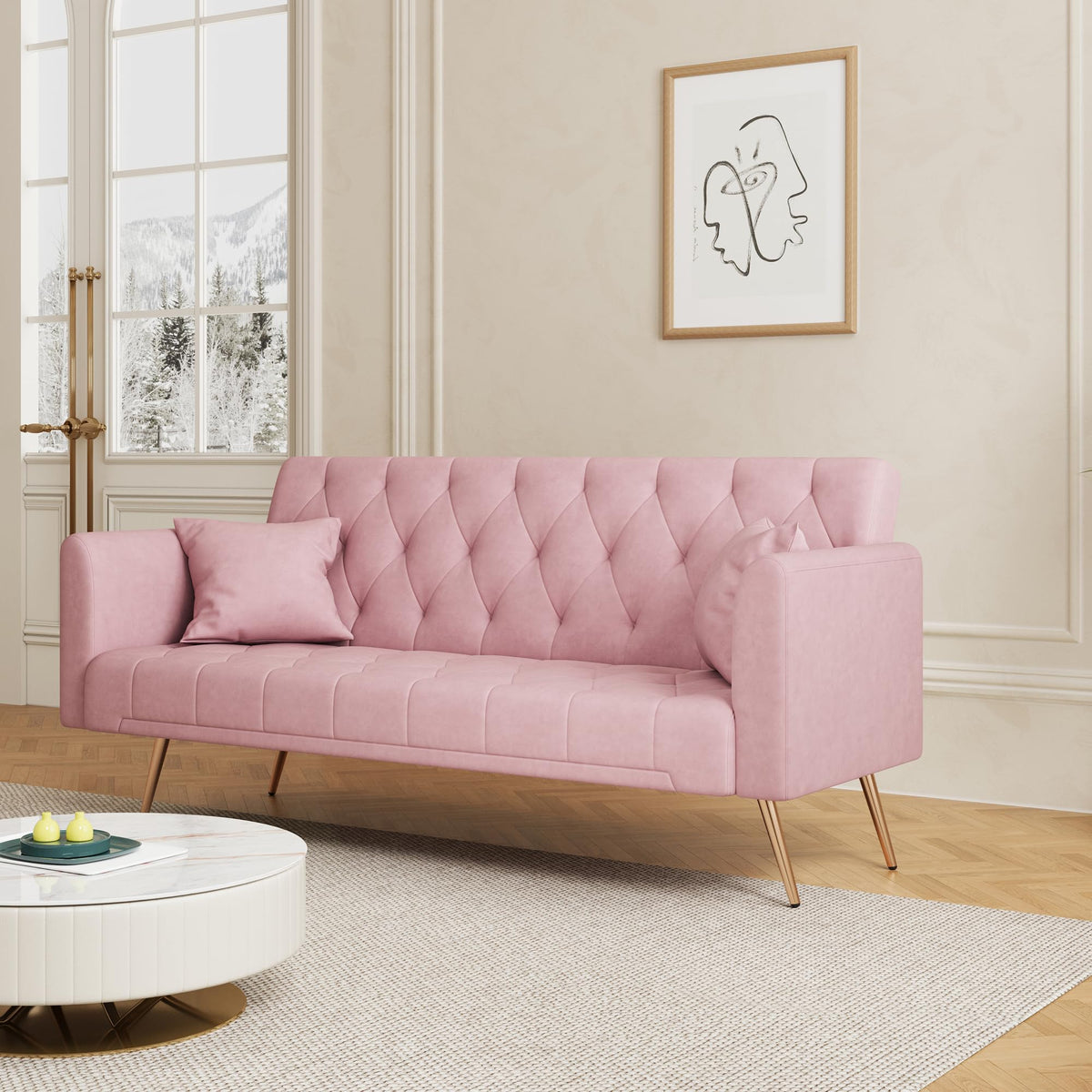 71" Velvet Futon Sofa Bed with 2 Pillows R953681