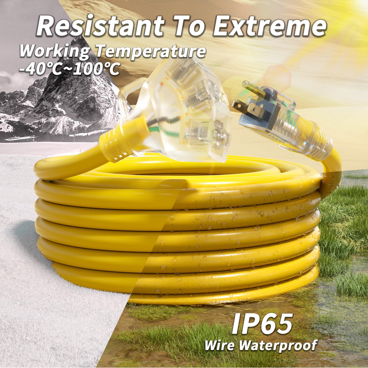 100 FT 10 Gauge Outdoor Extension Cord with Multiple Outlets Yellow C213934