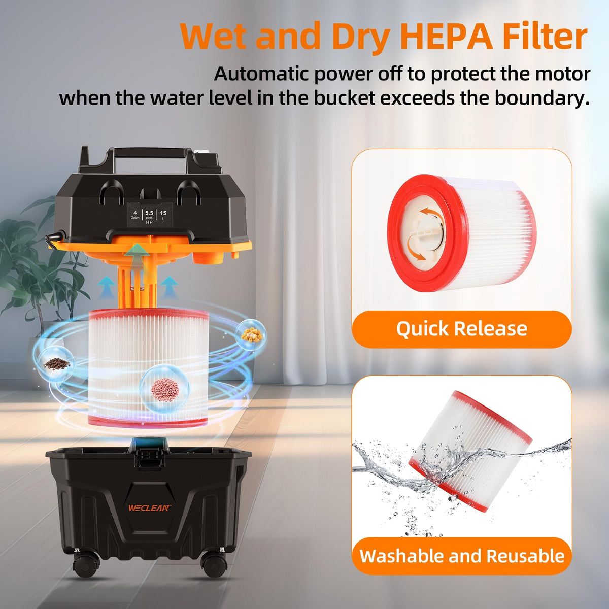 4 Gallon 5.5 Peak HP Wet Dry Vacuum Cleaner with Blower Function Z427787