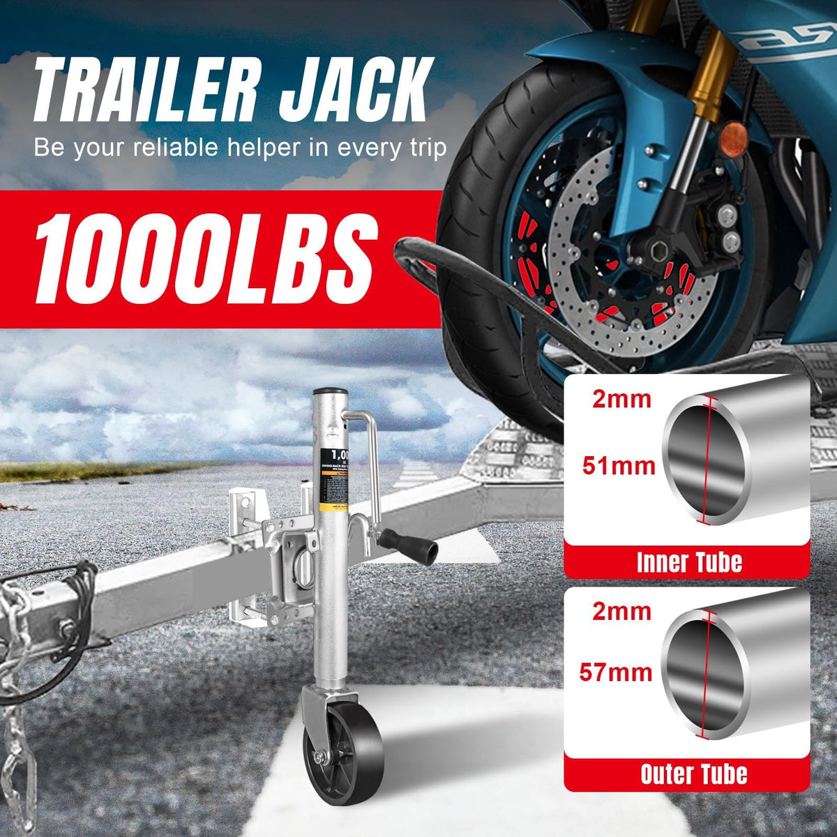1000 lbs Trailer Jack with Wheel O919