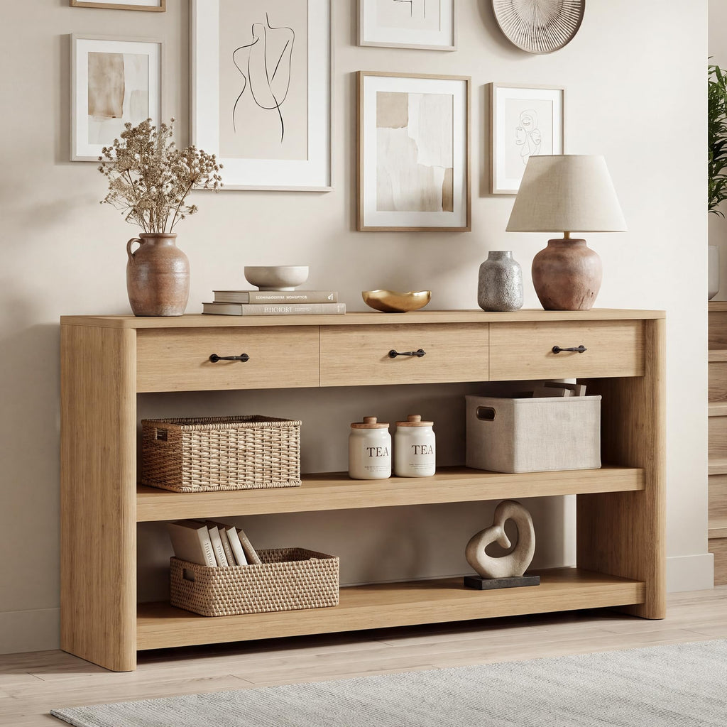 63" Oak Console Table with Storage V470553