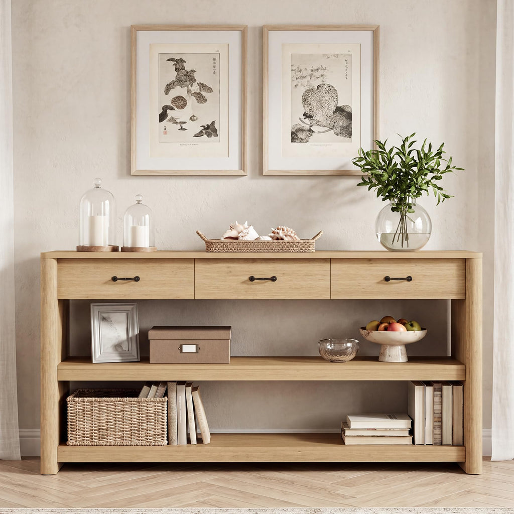 63" Oak Console Table with Storage V470553
