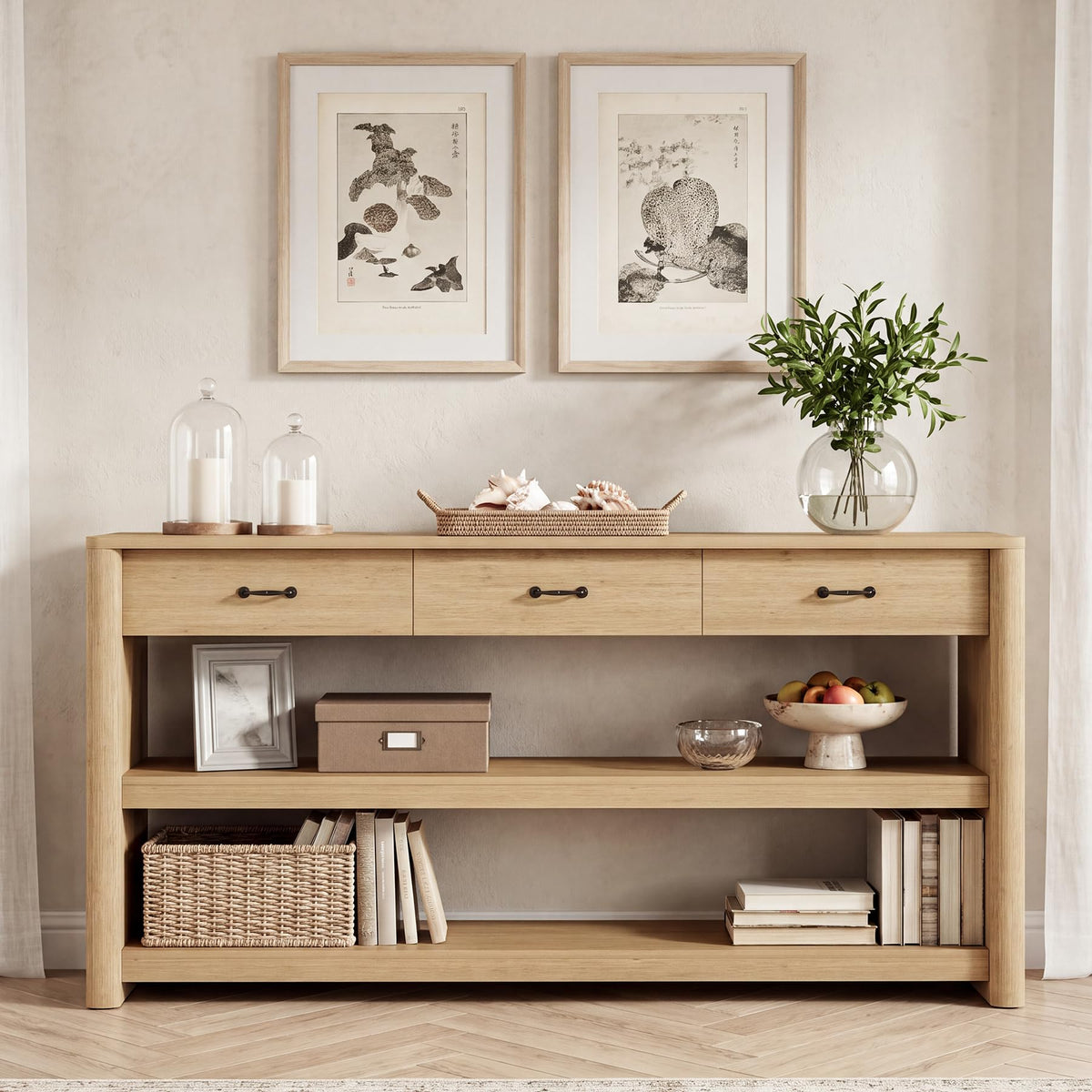 63" Oak Console Table with Storage V470553